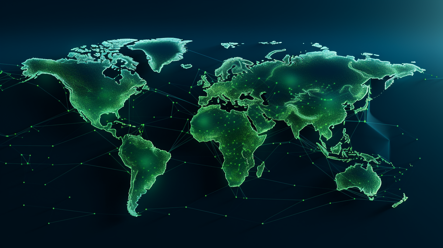 Mørk blå og neon grønn illustrasjon av global volatilitet
