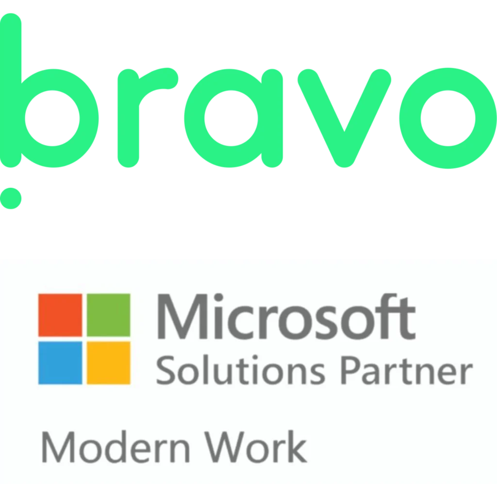 et bilde med bravo logoen og sertifiserings-logoen for microsoft solutions partner under