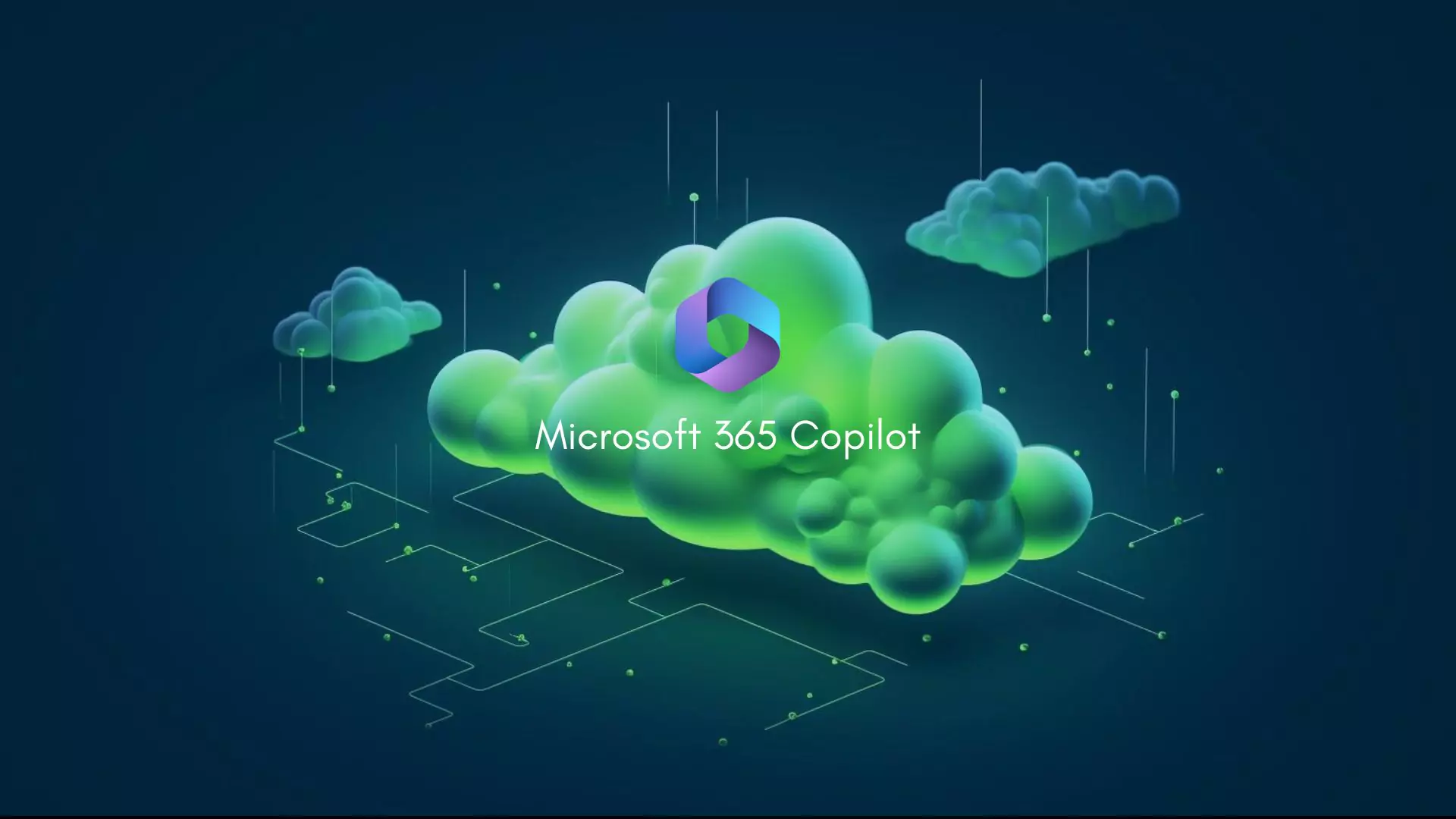 en isometrisk illustrasjon av en grønn sky med microsoft 365 copilot logoen på seg